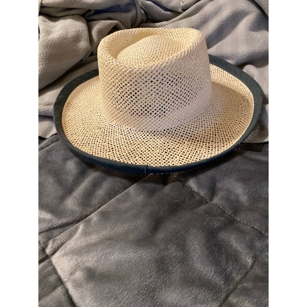 Vintage 1996 Atlanta Olympic Games Straw Boater Hat The Game Navy Trim Cream